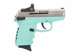 SCCY CPX-1 9mm sub compact pistol with blue frame comes with a red dot sight